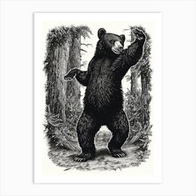 Malayan Sun Bear Dancing In The Woods Ink Illustration 1 Art Print