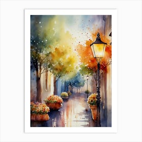 Watercolor Of A Street Lamp Art Print