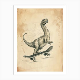 Vintage Brontosaurus Dinosaur On A Skateboard  2 Art Print