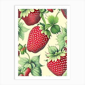 Strawberry Repeat Pattern, Fruit, Vintage Botanical Drawing 2 Art Print