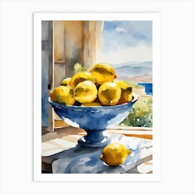 Lemons in bowl in front of a window Art Print