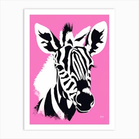 Flat Buho Art Plains Zebra On Solid pin Background, modern animal art, 1 Art Print