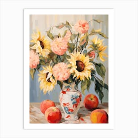 Sunflower Flower And Peaches Still Life Painting 3 Dreamy Art Print