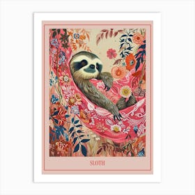 Floral Animal Painting Sloth Poster Art Print