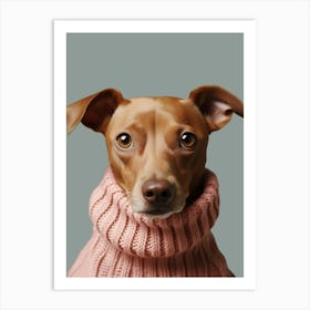 Dog In Pink Sweater Art Print