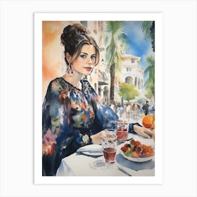 At A Cafe In Alicante Spain 3 Watercolour Art Print