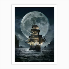 Pirate Ship At Night 1 Art Print