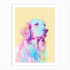 Flat Coated Retriever Dog Pastel Line Watercolour Illustration  4 Art Print
