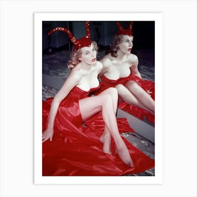 Swedish Actress Anita Ekberg Sitting By A Mirror In A Red Satin Dress And A Sequinned Devil Horn Cap, Circa 1956 Art Print