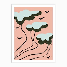 Pink Sky and Blue Clouds Art Print