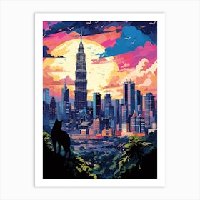 Kuala Lumpur, Malaysia Skyline With A Cat 1 Art Print