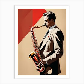 Saxophone Player Abstract red and beige Art Art Print