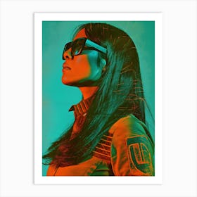 Woman with Sunglasses Looking to the Horizon Art Print