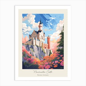 Neuschwanstein Castle   Bavaria, Germany   Cute Botanical Illustration Travel 3 Poster Art Print