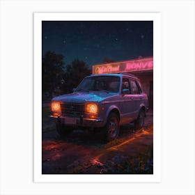 Car In Front Of A Neon Sign Art Print