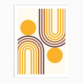 Mid Century Modern Geometric in retro gold brown terracotta (Rainbow and Sun Abstract Design) 8 Art Print