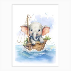 Elephant Painting Sailing Watercolour 4 Art Print