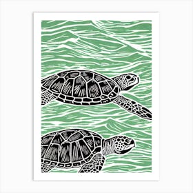 Green Sea Turtle II Linocut Art Print