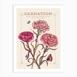 January Birth Flower Carnation On Cream Art Print