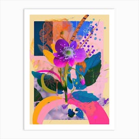 Forget Me Not 1 Neon Flower Collage Art Print
