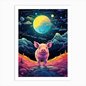 Pig In The Night Sky 1 Art Print