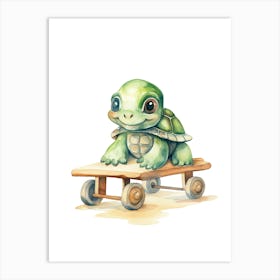 Baby Turtle On A Toy Car, Watercolour Nursery 3 Art Print