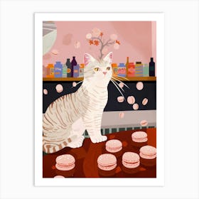 Cat And Macarons 2 Art Print