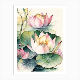 Lotus Flowers In Park Watercolour Ink Pencil 6 Art Print