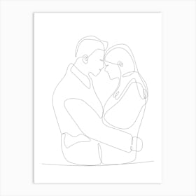 Continuous Line Drawing Of A Couple Hugging Poster