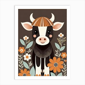 Floral Cute Baby Cow Nursery (3) Art Print