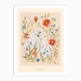 Folksy Floral Animal Drawing Polar Bear 5 Poster Art Print