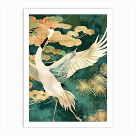 White Cranes Painting Gold Blue Effect Collage 8 Art Print