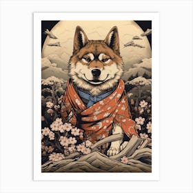 Dog Animal Drawing In The Style Of Ukiyo E 4 Art Print