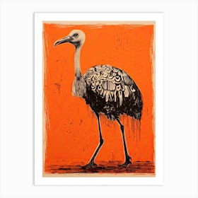 Ostrich, Woodblock Animal Drawing 1 Art Print