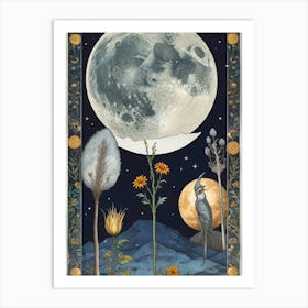 Moon And Flowers Art Print