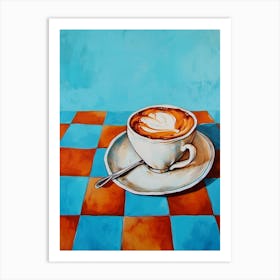 Coffee Blue Checkered 1 Art Print
