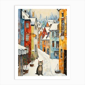 Cat In The Streets Of Tallinn   Estonia With Snow 4 Art Print