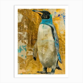 Penguin Chick Gold Effect Collage 1 Art Print