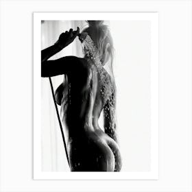 Naked Woman In Bath Black And White Sexy Bathroom Art Print