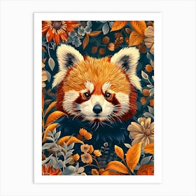 Red Panda Inspired by William Morris Art Print