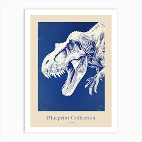 T Rex Blue & White Poster Art Print