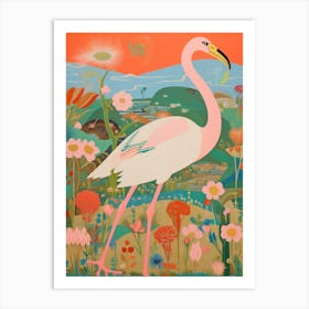 Maximalist Bird Painting Greater Flamingo Art Print