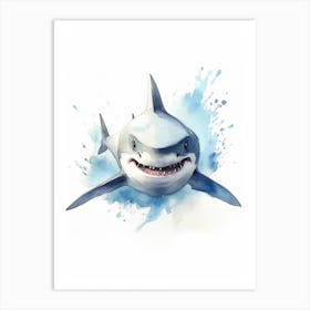 Cartoon Watercolour Whitetip Reef Shark 1 Art Print