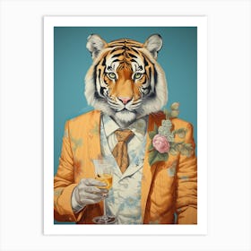 Tiger Illustrations Wearing A Cocktail Jacket 1 Art Print