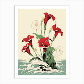 Great Wave With Calla Lily Flower Drawing In The Style Of Ukiyo E 1 Art Print