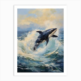 Dramatic Waves And Whale Blue Tones Art Print