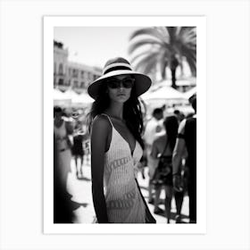 Woman In Cannes, Black And White Analogue Photograph 3 Art Print