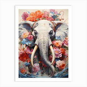 Elephant With Flowers Art Print