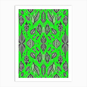 Neon Vibe Abstract Peacock Feathers Black And Green 1 Art Print