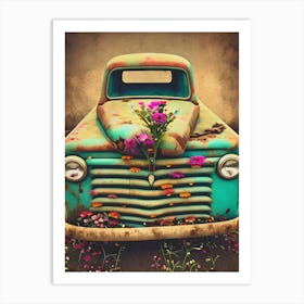 Rusty Truck With Flowers Art Print